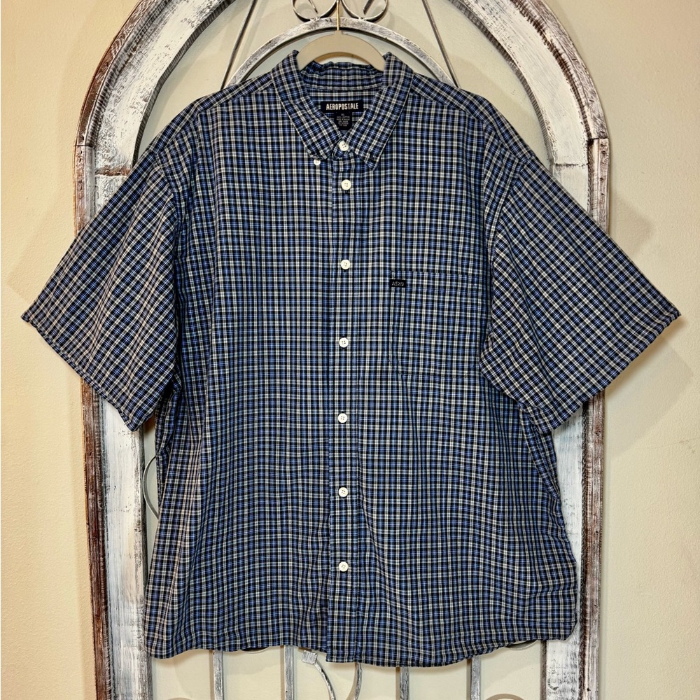 Aeropostale Men's Preppy Button Down Navy Checkered Shirt #1619